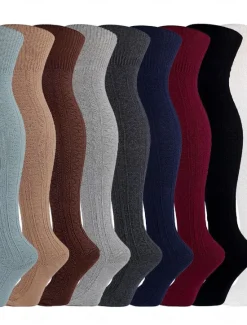 New Women's Stockings Thigh-High Crimping Socks Tights Thermal Warm Leg Shaping High Elasticity Jacquard Knee high Socks Light Blue Black Wine One-Size Women Tights