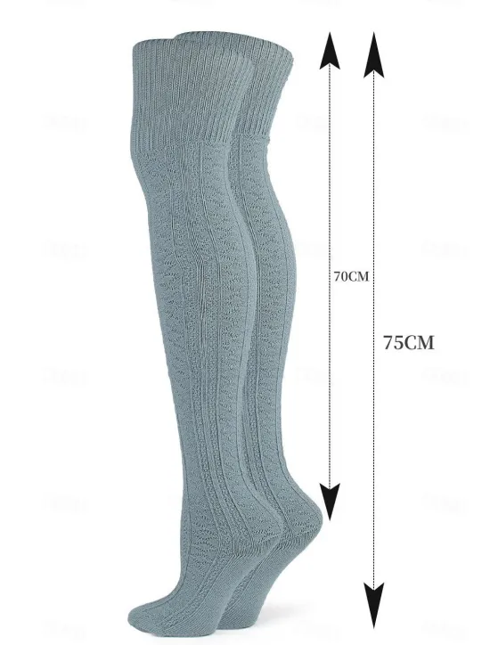 New Women's Stockings Thigh-High Crimping Socks Tights Thermal Warm Leg Shaping High Elasticity Jacquard Knee high Socks Light Blue Black Wine One-Size Women Tights