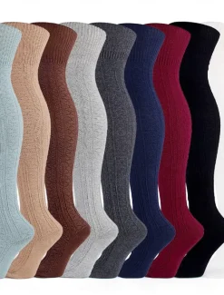 New Women's Stockings Thigh-High Crimping Socks Tights Thermal Warm Leg Shaping High Elasticity Jacquard Knee high Socks Light Blue Black Wine One-Size Women Tights