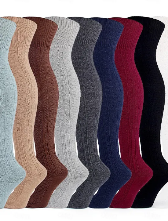 New Women's Stockings Thigh-High Crimping Socks Tights Thermal Warm Leg Shaping High Elasticity Jacquard Knee high Socks Light Blue Black Wine One-Size Women Tights