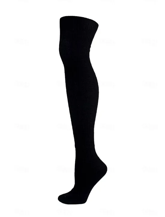 New Women's Stockings Thigh-High Crimping Socks Tights Thermal Warm Leg Shaping High Elasticity Jacquard Knee high Socks Light Blue Black Wine One-Size Women Tights