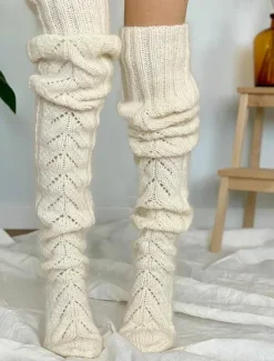 Best Women's Stockings Thigh-High Crimping Socks Winter Tights Thermal Warm High Elasticity Hole Winter Black Pink Grey One-Size Women Socks