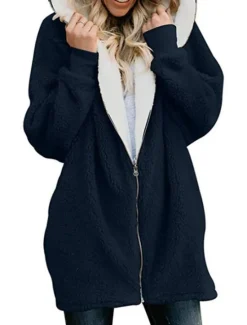 Outlet Women's Streetwear Oversized Sherpa Fleece Zipper Maroon Denim Blue Black Solid Color Casual Long Sleeve Fleece S M L XL XXL 3XL / Fleece lined Women Hoodies & Sweatshirts