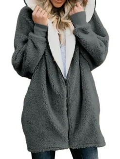 Outlet Women's Streetwear Oversized Sherpa Fleece Zipper Maroon Denim Blue Black Solid Color Casual Long Sleeve Fleece S M L XL XXL 3XL / Fleece lined Women Hoodies & Sweatshirts