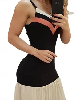 Discount Women's Stripe Strap Maxi Dress Sleeveless Spring Women Cocktail Dress