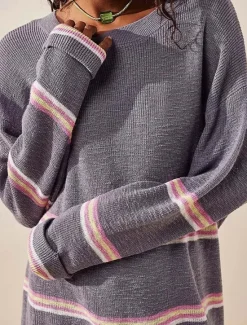 Online Women's Striped Sweater Set Crew Neck Knit Knitted Fall Winter Work Streetwear Casual Long Sleeve Striped Blue Green Women Sweater Co-Ords