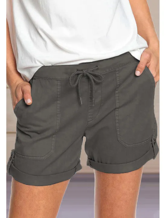 Online Women's Stylish Simple Cute Comfort Shorts Casual Daily Pants Plain Short Drawstring Elastic Waist Light Green Women Shorts