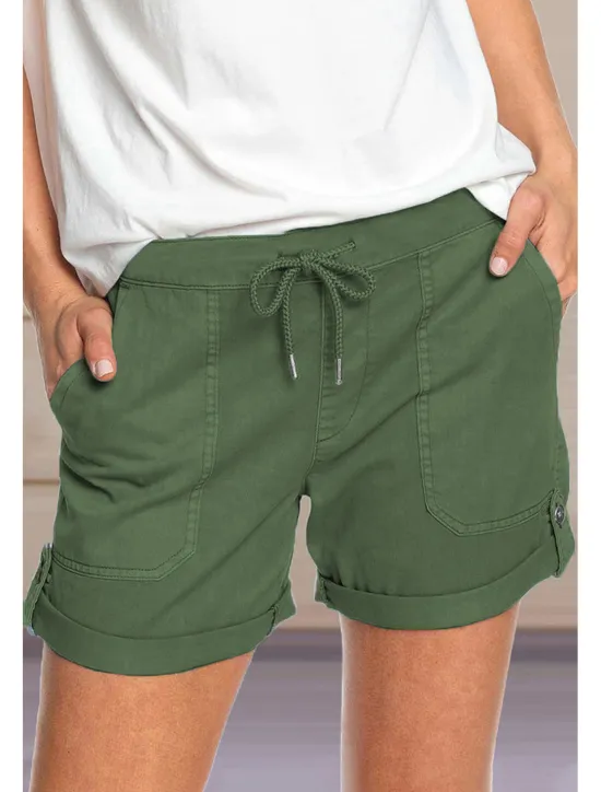 Online Women's Stylish Simple Cute Comfort Shorts Casual Daily Pants Plain Short Drawstring Elastic Waist Light Green Women Shorts