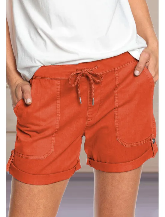 Online Women's Stylish Simple Cute Comfort Shorts Casual Daily Pants Plain Short Drawstring Elastic Waist Light Green Women Shorts