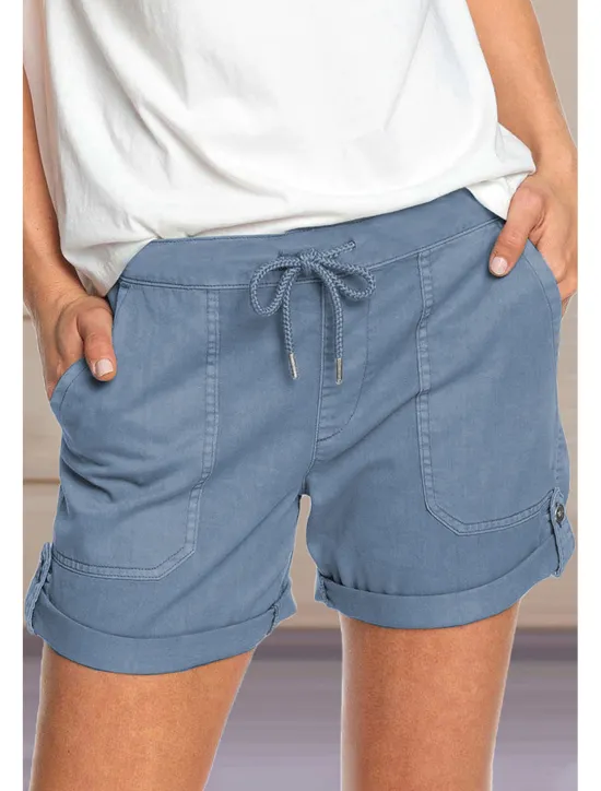 Online Women's Stylish Simple Cute Comfort Shorts Casual Daily Pants Plain Short Drawstring Elastic Waist Light Green Women Shorts