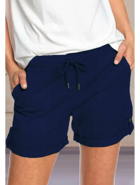 Online Women's Stylish Simple Cute Comfort Shorts Casual Daily Pants Plain Short Drawstring Elastic Waist Light Green Women Shorts
