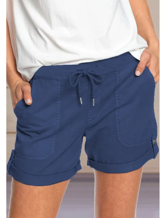 Online Women's Stylish Simple Cute Comfort Shorts Casual Daily Pants Plain Short Drawstring Elastic Waist Light Green Women Shorts