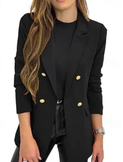 Sale Women's Suits Formal Button Solid Color Warm Fashion Regular Fit Outerwear Long Sleeve Fall Black S Women Blazers & Suits