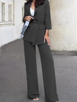 Clearance Women's Suits Formal Button Solid Color Comfortable Fashion Regular Fit Outerwear Spring Black S Women Blazers & Suits