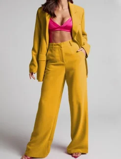 Outlet Women's Suits Pants Blazer Business Causal Festival Work Office / Business Casual Solid Colored Single Breasted One-button Loose Fit Men's Suit Black / Yellow / Fuchsia - V Neck Women Jumpsuits