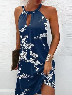 Women's Summer Dress Halter Neck Dress Print Dress Active Fashion Streetwear Outdoor Vacation Daily Regular Fit Paisley Sleeveless Halter Neck Yellow Royal Blue Blue Dark Blue Summer Spring Women Spring Dresses|Floral Dresses