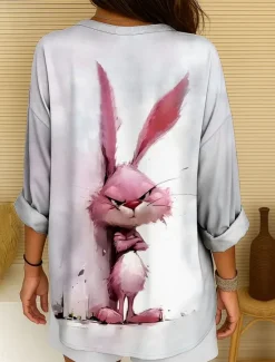 New Women's Summer Tops Long Sleeve Tunic Graphic Animal Vintage Tropical Hawaiian Long Sleeve V Neck Regular Tops Daily Holiday Beach Wear Print Pink Red Blue Purple Green Summer Spring Women Blouses & Shirts