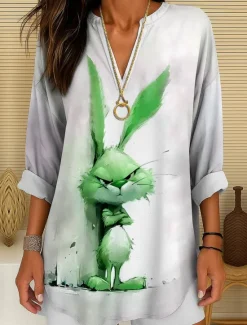 New Women's Summer Tops Long Sleeve Tunic Graphic Animal Vintage Tropical Hawaiian Long Sleeve V Neck Regular Tops Daily Holiday Beach Wear Print Pink Red Blue Purple Green Summer Spring Women Blouses & Shirts