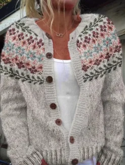 Women's Sweater Cardigan Casual Soft Floral Ribbed Crew Neck Buttons Pocket Knitted Long Sleeve Regular Tops Knit Outdoor Daily Weekend Black White Fall Winter Women Cardigans & Outerwears
