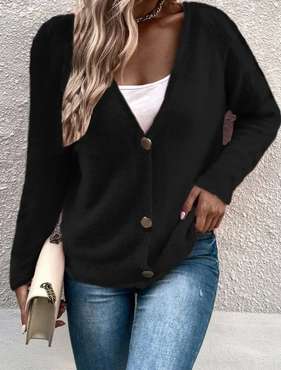 Outlet Women's Sweater Cardigan Casual Soft Pure Color Ribbed V Neck Buttons Knitted Long Sleeve Regular Tops Knit Outdoor Daily Weekend Black Pink Fall Winter Women Cardigans & Outerwears