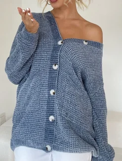 Online Women's Sweater Cardigan Casual Soft Pure Color Ribbed V Neck Buttons Pocket Knitted Long Sleeve Long Tops Knit Outdoor Daily Weekend Pink Blue Fall Winter Women Cardigans & Outerwears