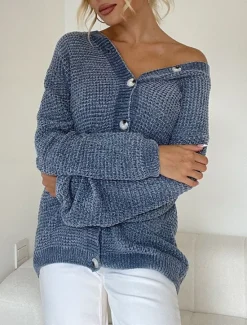 Online Women's Sweater Cardigan Casual Soft Pure Color Ribbed V Neck Buttons Pocket Knitted Long Sleeve Long Tops Knit Outdoor Daily Weekend Pink Blue Fall Winter Women Cardigans & Outerwears