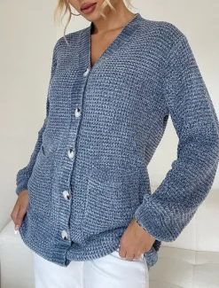 Online Women's Sweater Cardigan Casual Soft Pure Color Ribbed V Neck Buttons Pocket Knitted Long Sleeve Long Tops Knit Outdoor Daily Weekend Pink Blue Fall Winter Women Cardigans & Outerwears