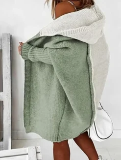 Discount Women's Sweater Cardigan Casual Soft Pure Color Ribbed Hooded Knitted Long Sleeve Long Tops Knit Outdoor Daily Weekend Pink Green Fall Winter Women Cardigans & Outerwears