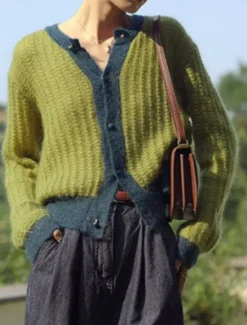 Sale Women's Sweater Cardigan Casual Soft Pure Color Ribbed Crew Neck Buttons Knitted Long Sleeve Regular Tops Knit Outdoor Daily Weekend Green Apricot Fall Winter Women Cardigans & Outerwears