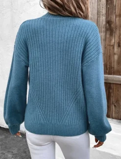 Outlet Women's Sweater Cardigan Casual Soft Pure Color Ribbed Stand Collar Zipper Knitted Long Sleeve Regular Tops Knit Outdoor Daily Weekend Fall Winter Women Cardigans & Outerwears