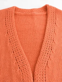 Sale Women's Sweater Cardigan Casual Soft Pure Color Ribbed Open Front Pocket Knitted Long Sleeve Regular Tops Knit Outdoor Daily Weekend Fall Winter Women Cardigans & Outerwears