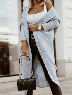Best Women's Sweater Cardigan Casual Soft Letter Ribbed Hooded Pocket Knitted Long Sleeve Long Tops Knit Outdoor Daily Weekend Light Brown Blue Fall Winter Women Cardigans & Outerwears