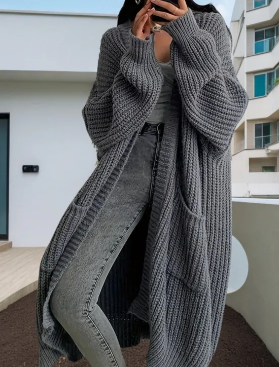 Hot Women's Sweater Cardigan Casual Soft Pure Color Chunky Open Front Buttons Knitted Long Sleeve Long Tops Knit Outdoor Daily Weekend Dark Gray Beige Fall Winter Women Cardigans & Outerwears