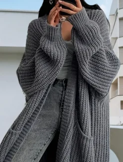 Hot Women's Sweater Cardigan Casual Soft Pure Color Chunky Open Front Buttons Knitted Long Sleeve Long Tops Knit Outdoor Daily Weekend Dark Gray Beige Fall Winter Women Cardigans & Outerwears