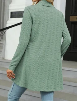 Sale Women's Sweater Cardigan Casual Soft Pure Color Ribbed Shirt Collar Knitted Long Sleeve Regular Tops Knit Outdoor Daily Weekend Navy Blue Green Fall Winter Women Cardigans & Outerwears