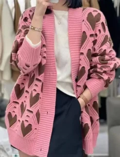 Online Women's Sweater Cardigan Casual Soft Pure Color Ribbed V Neck Buttons Knitted Print Long Sleeve Long Tops Knit Outdoor Daily Weekend Black Pink Fall Winter Women Cardigans & Outerwears