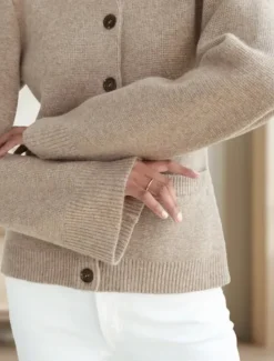 New Women's Sweater Cardigan Casual Soft Pure Color Ribbed Crew Neck Buttons Pocket Knitted Long Sleeve Regular Tops Knit Outdoor Daily Weekend Black White Fall Winter Women Cardigans & Outerwears