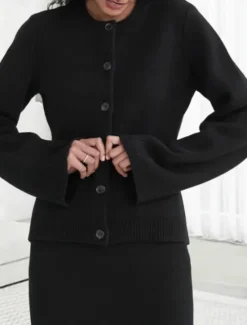 New Women's Sweater Cardigan Casual Soft Pure Color Ribbed Crew Neck Buttons Pocket Knitted Long Sleeve Regular Tops Knit Outdoor Daily Weekend Black White Fall Winter Women Cardigans & Outerwears