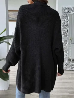 Discount Women's Sweater Cardigan Casual Soft Pure Color Ribbed Open Front Beaded Knitted Long Sleeve Long Tops Knit Outdoor Daily Weekend Black Blue Fall Winter Women Cardigans & Outerwears