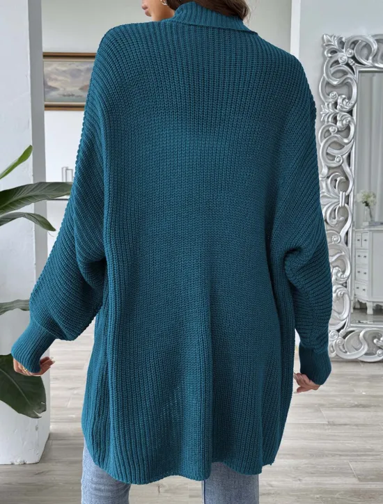 Discount Women's Sweater Cardigan Casual Soft Pure Color Ribbed Open Front Beaded Knitted Long Sleeve Long Tops Knit Outdoor Daily Weekend Black Blue Fall Winter Women Cardigans & Outerwears