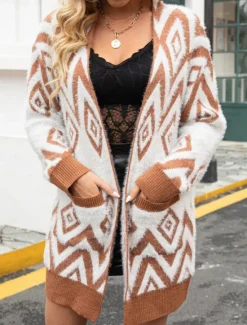 Sale Women's Sweater Cardigan Casual Soft Geometric Ribbed V Neck Pocket Knitted Long Sleeve Regular Tops Knit Outdoor Daily Weekend Black Pink Fall Winter Women Cardigans & Outerwears