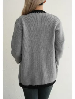 Women's Sweater Cardigan Casual Solid Color Color Block Shirt Collar Knitted Long Sleeve Long Tops Knit Work Black Gray Fall Winter Women Cardigans & Outerwears