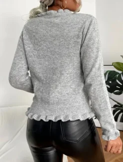 Discount Women's Sweater Cardigan Casual Soft Pure Color Ribbed V Neck Buttons Knitted Long Sleeve Regular Tops Knit Outdoor Daily Weekend Pink Brown Fall Winter Women Cardigans & Outerwears|Pullovers & Tops
