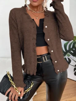 Discount Women's Sweater Cardigan Casual Soft Pure Color Ribbed V Neck Buttons Knitted Long Sleeve Regular Tops Knit Outdoor Daily Weekend Pink Brown Fall Winter Women Cardigans & Outerwears|Pullovers & Tops