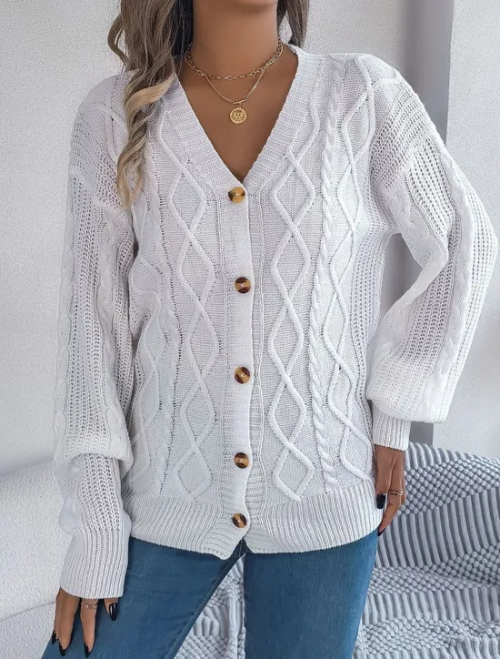 Online Women's Sweater Cardigan Casual Soft Pure Color Ribbed V Neck Buttons Pocket Knitted Long Sleeve Regular Tops Knit Outdoor Daily Weekend White Pink Fall Winter Women Cardigans & Outerwears