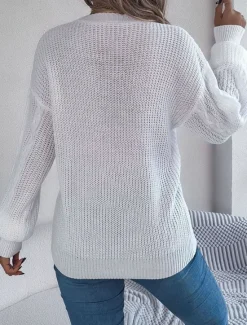 Online Women's Sweater Cardigan Casual Soft Pure Color Ribbed V Neck Buttons Pocket Knitted Long Sleeve Regular Tops Knit Outdoor Daily Weekend White Pink Fall Winter Women Cardigans & Outerwears