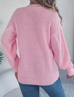Online Women's Sweater Cardigan Casual Soft Pure Color Ribbed V Neck Buttons Pocket Knitted Long Sleeve Regular Tops Knit Outdoor Daily Weekend White Pink Fall Winter Women Cardigans & Outerwears