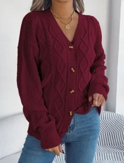 Online Women's Sweater Cardigan Casual Soft Pure Color Ribbed V Neck Buttons Pocket Knitted Long Sleeve Regular Tops Knit Outdoor Daily Weekend White Pink Fall Winter Women Cardigans & Outerwears