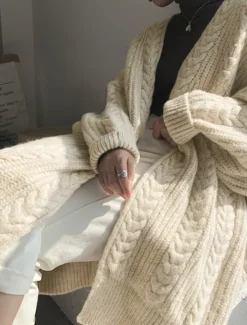 Sale Women's Sweater Cardigan Casual Soft Pure Color Cable Open Front Knitted Long Sleeve Long Tops Knit Outdoor Daily Weekend Blue Apricot Fall Winter Women Cardigans & Outerwears