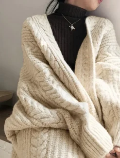 Sale Women's Sweater Cardigan Casual Soft Pure Color Cable Open Front Knitted Long Sleeve Long Tops Knit Outdoor Daily Weekend Blue Apricot Fall Winter Women Cardigans & Outerwears